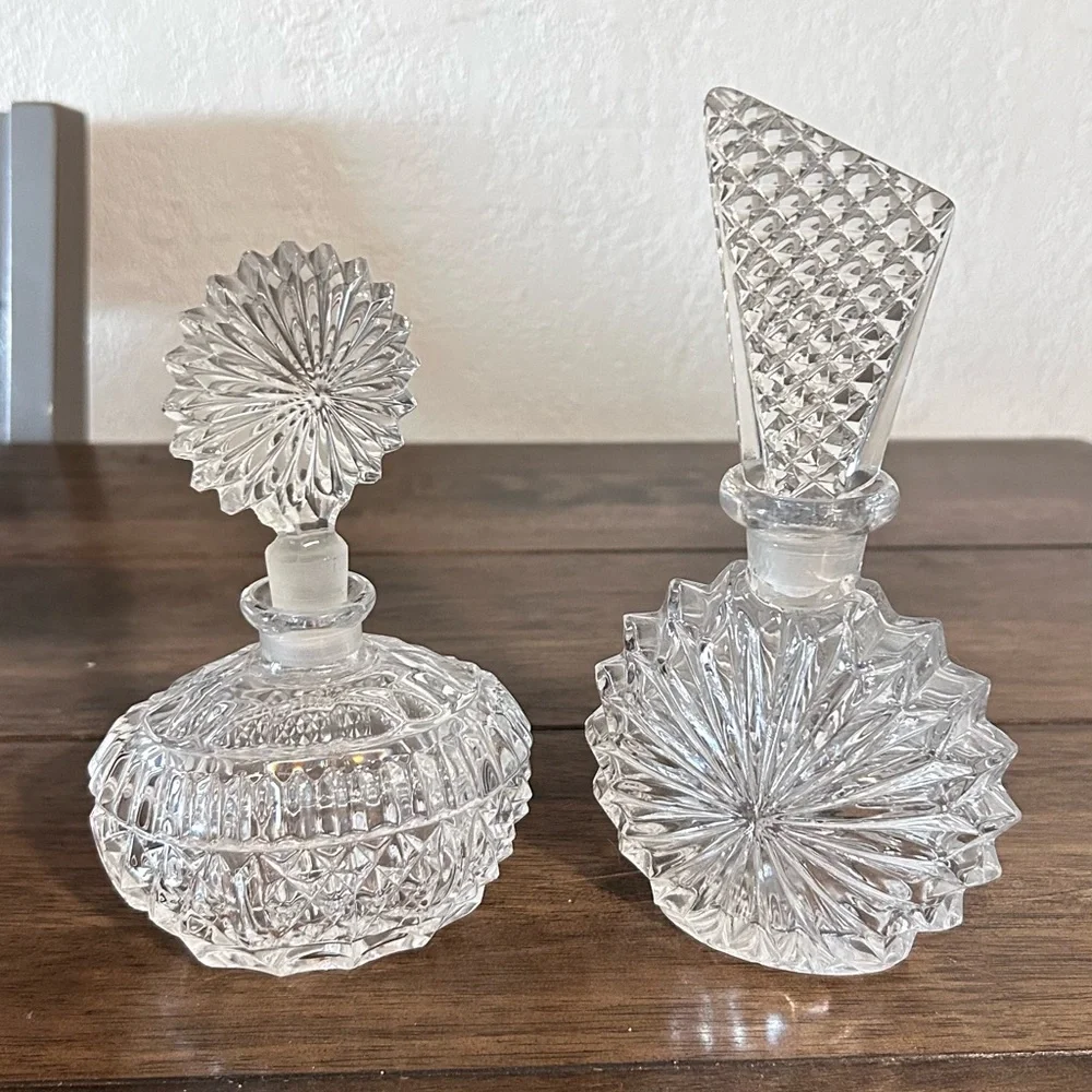 Vintage Crystal Perfume Bottle Pair | Vanity Decor Cut Glass